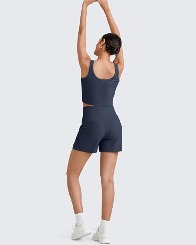 G4Free Running Shorts for Women Summer Yoga Athletic Casual Shorts with Pockets Ladies High Waisted Trendy Wide Leg Short Trousers(Dark Navy, S) — view 6
