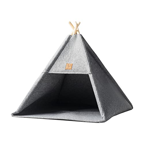 MyDeer Tipi Zelt für Haustiere, Filzzelt, Hundezelt, Hundebett, Katzenbett, Schlafplatz für Hunde und Katzen, abnehmbares Kissen (M), grau Cover