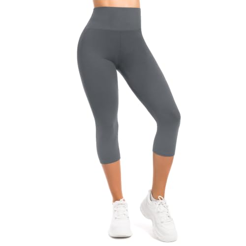 CADITEX Capri Leggings for Women, No See Through High Waisted Workout Yoga Leggings for Women Grey SM — view 2