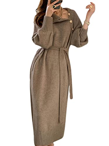 Robe tricotée femme élégante en maille douce manches longues avec boutons