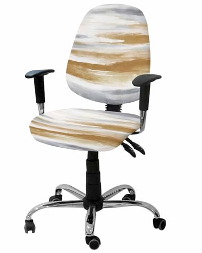 Brown Gray White 2 Pieces Computer Office Chair Covers Set,Stretchable Desk Rotating Chair Seat Cushion Slipcover Back Covers,Vintage Rustic Abstract Mottled Art Slipcover Back Cover,Protectors Cover