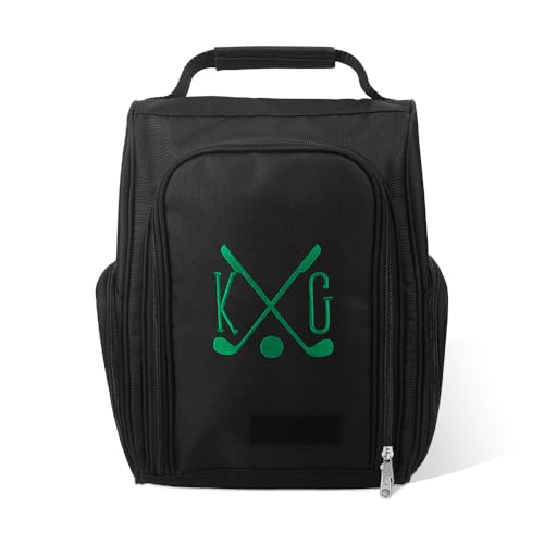 Personalized Golf Shoe Bag with Custom Name, Black and White, Multiple Embroidery Styles Monogrammed Canvas Shoe Bag Sport Shoe Bag Cleat Bag Christmas Gifts (Black)