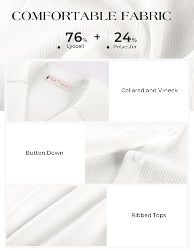 Image of Belle Poque Women's Button Down Tank Tops Summer Ribbed Vest Top Sleeveless V Neck Collared Vest Shirt Slim Fit Going Out Top