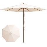 Tangkula 10 ft Patio Umbrella, Wooden 1.5 Inch Pole Height Adjustable with 8 Ribs Table Umbrella, Outdoor Garden Lawn Deck Market Café Sunshade