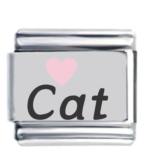 Cat Pink Heart Laser Name Italian Charm Link