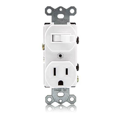 Maxxima Single Pole Combination Toggle Light Switch And Outlet, White, Wall Plates Included (2 Pack) #TOP2