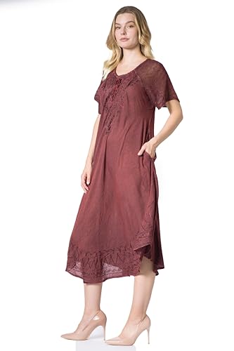 Image of Sakkas Egan Long Embroidered Caftan Dress /Cover Up with Embroidered Cap Sleeves