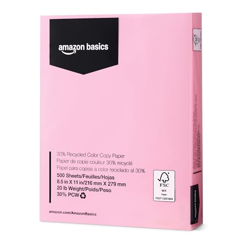 Amazon Basics 30% Recycled Color Copy Paper 8.5 x 11 20lb Pastel Pink 500 Sheets