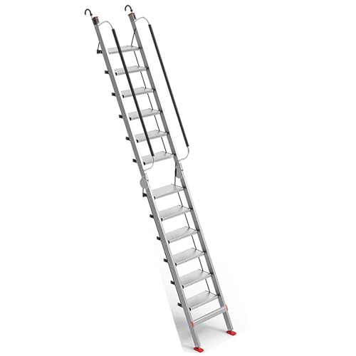Scala pieghevole in alluminio con gancio per una maggiore sicurezza, ideale per tetto, garage, pozzo finestra e accesso al letto alto, 12 gradini h-350 cm/11,5 piedi