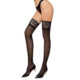 ZIHUA Halterlose Damen Strümpfe Sexy, Halterlose Strumpfhosen für Damen 15 Den, Hautfarben, Schwarz, Geschenkpaket(15D Schwarz,L)