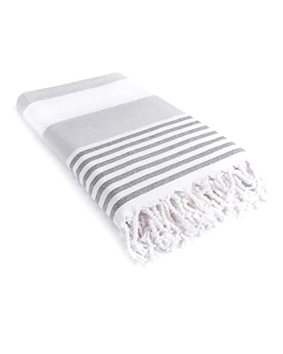 LAYNENBURG Premium Frottee Hamamtuch mit handgeknüpften Fransen - 100% Baumwolle - XXL Strandtuch 95x180 cm - Oeko-TEX 100 - Strandhandtuch groß - Saunatuch & Reisehandtuch (grau) Cover