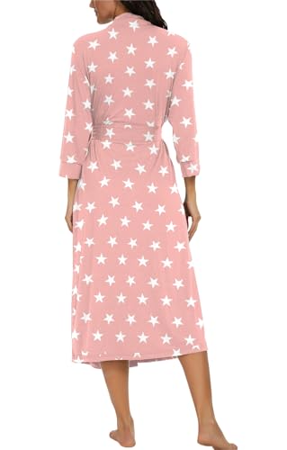 Image of VINTATRE Robes for Women Long Knit Bathrobe XS-4XL | 3 /4 Sleeve Bathrobes with Pockets, Stretchy and Lightweight Fabric, Inner Tie and Fixed Outer Matching Belt, Mid Calf Length