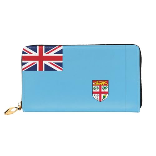 TYUMHFiji Flag Leather long clutch wallet with 12 card slots and 3 full pockets for cash, designed for fashionable women.