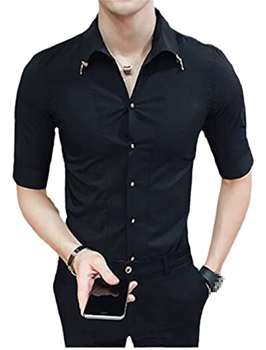 Chemise col montant chinois pour homme en coupe ajustée noire taille XXL