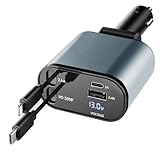 Amiss 4-in-1 Fast Car Charger - Retractable Cables, Compatible with iPhone 15/14/13/12/11, Samsung