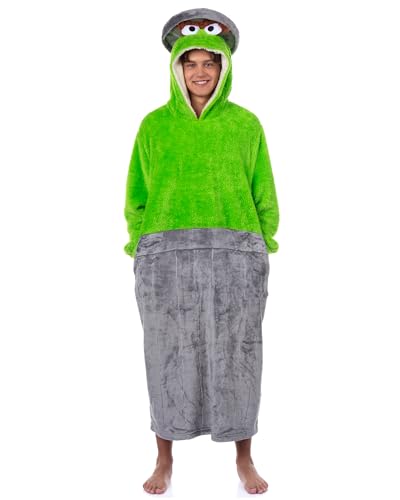 Sesame Street Oscar The Grouch Adult Wearable Hooded Blanket Sweatshirt (Large/X-Large)