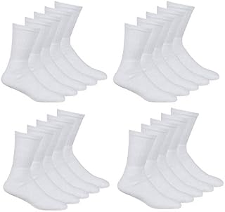 Metzuyan 20 Pairs Men's Sports Socks Plain Cotton Rich Everyday Crew Socks 6-11 Big Foot 12-14