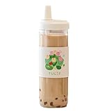 Iyalezirk Bonito vaso de cristal para té con pajitas, taza portátil transparente a prueba de fugas con capacidad de 850 ml.