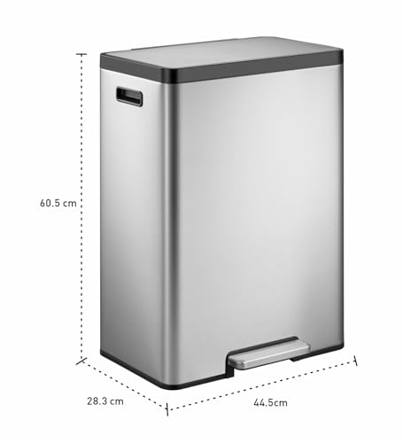 Image of Obsessions EKO Stainless Steel Dual Step Trash Can for Recycling, 20+20L Rectangular Kitchen Dustbin, Independent Pedals and Lids, Soft Close and Fingerprint Resistant, Metallic