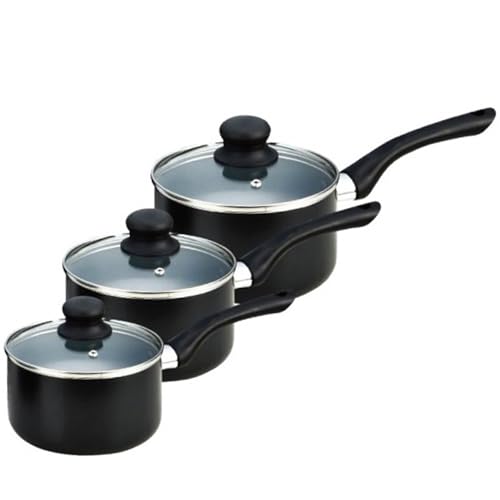 6Pc Master Cook STEW PAN Set with LID | Induction | Non-Stick | 16 | 18 | 20 CM POTS | BAKELITE Handles | Saucepan | Traditional | Cookware | Kitchenware | Professional Home Chef UK Free P&P