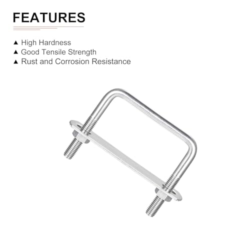 Image of DTGN M8x65x65mm(ThreadxWxL) Square U Bolt - 2Pack - Good for Trailer Pipe Replacement Parts - 304 Stainless Steel U Shape Bolts
