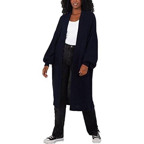 Navy Long Knitted Cardigans for Women UK Open Balloon Sleeve Boyfriend Chunky Longline Winter Jumpers Sweater Stretchy Plus Size Coatigan 8-18 Cover