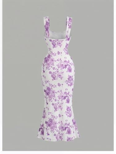 Image of GORGLITTER Women's Floral Summer Wedding Guest Dress Ruched Cocktail Party Bridal Shower Formal Beach Midi Sun Dresses