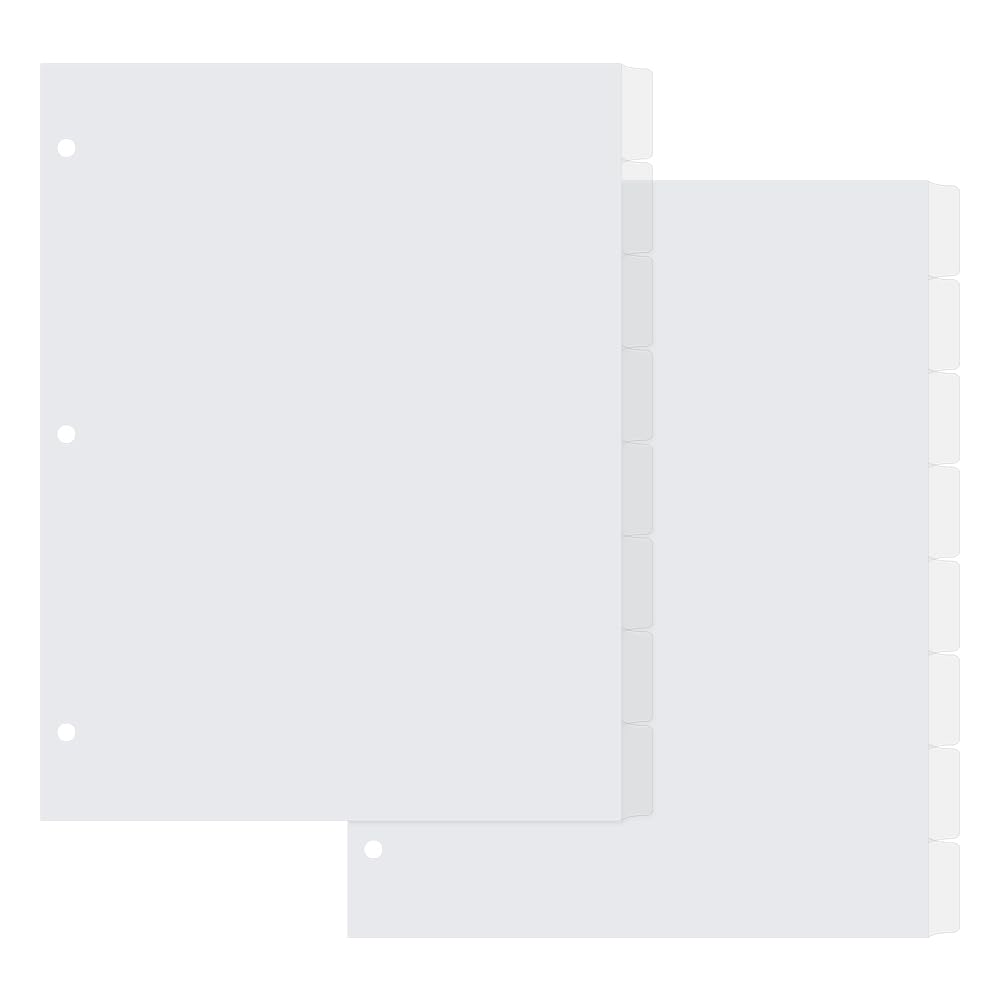 SUPERFINDINGS 2 Pack 8 Tab Plastic Dividers 3 Ring Binder Dividers Letter Size Discbound Tab Divider 28x23cm White Blank Index Divider Page Folder for Planner Notebook