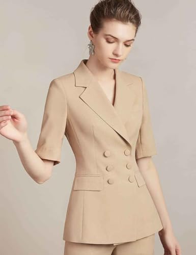 Women's Double Breasted Buttons Suit 2-Piece Set Short Sleeves Jacket & Pants for Business Trip Daily2