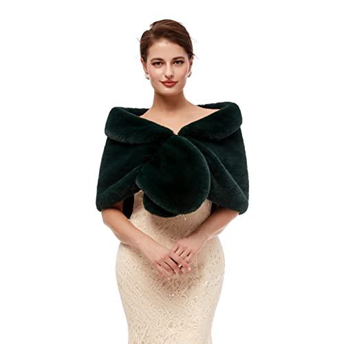 WOWBRIDAL Faux Fur Shawl Wrap Stole Shrug Winter Bridal Wedding Cover Up