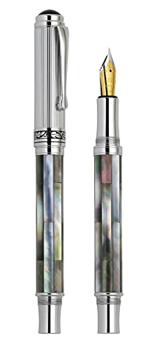 Xezo Maestro Black Mother of Pearl Fountain Pen, Fine Nib. Chrome Plated. Handmade, No Two Pens Alike, Black Mother of Pearl and Chrome - Image 2