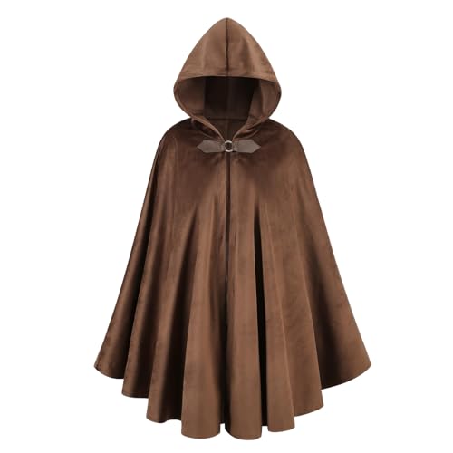 Colorful House Adult Renaissance Cloak Gothic Witch Cape with Hooded Medieval Halloween Capes (Brown 51)
