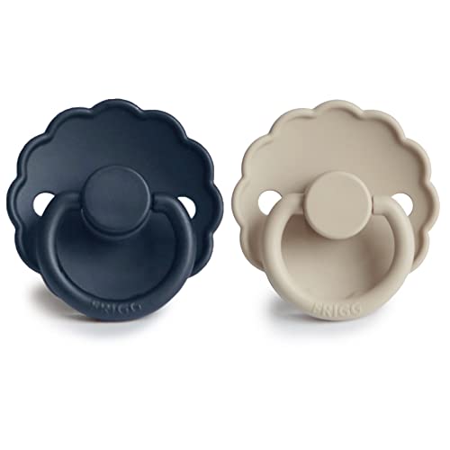 Image of FRIGG Daisy SilkySoft Silicone Baby Pacifier | Made in Denmark | BPA-Free (Dark Navy /Sandstone, 0-6 Months)