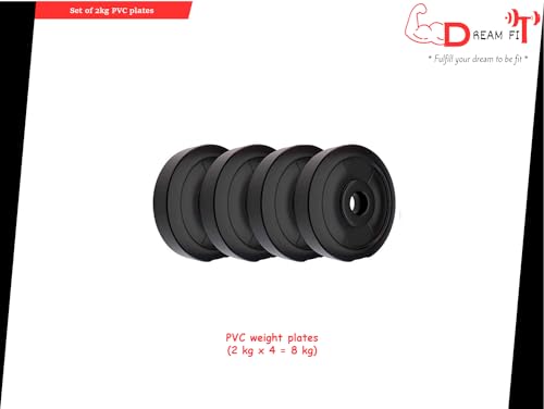 Image of DREAM FIT Set of 4 2Kg PVC Weight Plates for home gym - Spare Weights for dumbbells, barbells and other exercises - 8Kg (2Kg x 4)