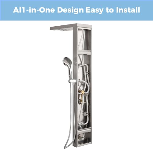 DELAVIN Shower Panel Stainless Steel Shower Tower, 5-Function Shower Panel Tower System, Full Body Shower System with Rainfall Waterfall Massage Body Jets Tub Spout and Handheld Shower, Brushed Nickel by DELAVIN - Image 8