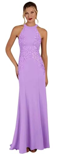 Image of KDTM Satin Lace Mother of The Bride Dresses Long Halter Sleeveless Formal Dresses for Women Wedding Guest