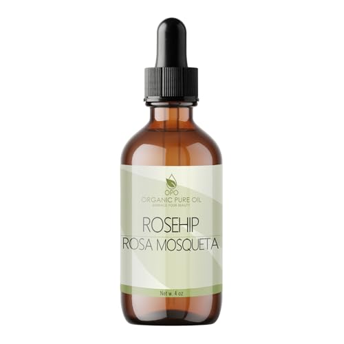 Rosehip Oil 4 oz - Pure Natural Cold Pressed Unrefined Extra Virgin Antioxidants for Face Skin Skin Rejuvenating By Organic Pure Oil