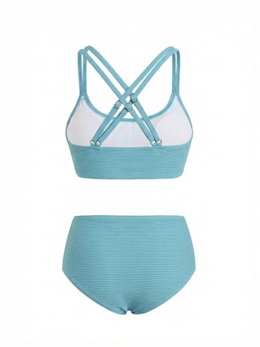 Image of Milumia Girl's 2 Piece Swimsuits Criss Cross Spaghetti Strap Bikini Sets Beachwear Bathing Suit