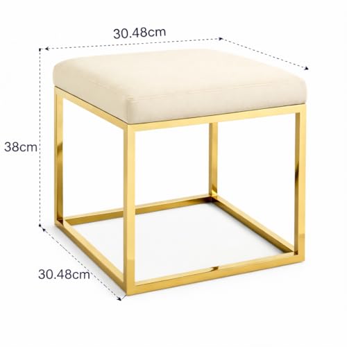 Image of Square Metal Ottoman /Sitting Stool /Living Room Furniture /Office, Velvet Footstool /Footrest Pouffes Home Decor (Cream) - 30.48 Cm, 38 Cm