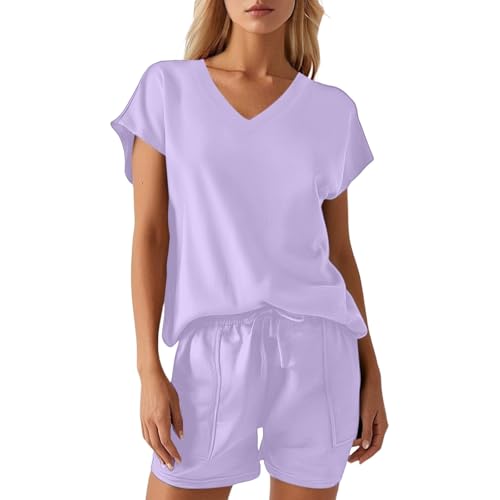 Ensemble col en V respirant avec short fluide manches courtes femme