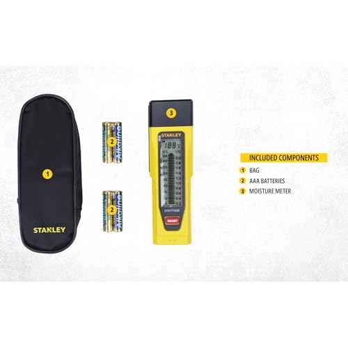 STANLEY Moisture Meter with Two Detection Pins and LCD Screen Includes 4 x AAA Batteries 0-77-030