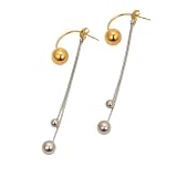 Orecchini a sfera in metallo bicolore con nappa, in acciaio inossidabile placcato oro 18 carati, orecchini vintage bohémien da donna, lunghezza 7,3 cm, 15,4 g