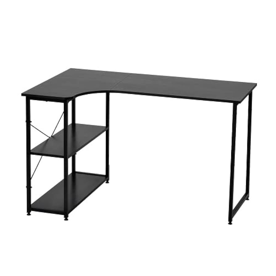 【ブラック】パソコンデスクL字120cm2段ラック付 デスク木製 ミシン台勉強机 Amazon | OSJ パソコンデスク デスク L字 120cm 2段ラック付