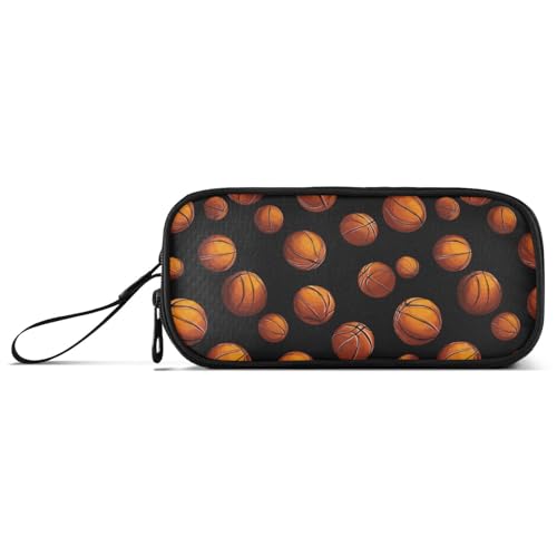 Image of Wfrish Large Pencil Case, Basketball Capacity Pencil Pouch 3 Compartments,Zipper Pencil Box, Back to School Supplies for Teen Girls Boy Student College Adults,Travel Essentials Black