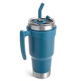 TOURIT 40 oz Tumbler with Handle and Straw, 3 in 1 Sip-All-Way Lid Insulated Tumblers, Reusable Stainless Steel Water Bottle for Keep Cold 34Hs or Hot 10Hs, Gifts for Women Men, Dark Green