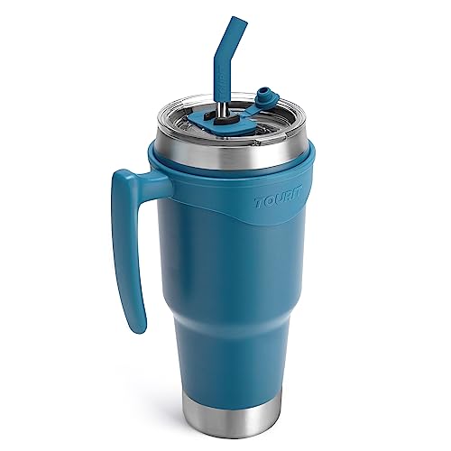 Image of TOURIT 40 oz Tumbler with Handle and Straw, 3 in 1 Sip-All-Way Lid Insulated Tumblers, Reusable Stainless Steel Water Bottle for Keep Cold 34Hs or Hot 10Hs, Gifts for Women Men, Dark Green