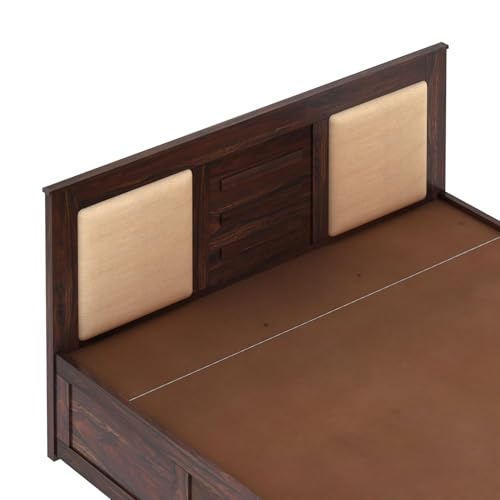 Image of Ganpati Arts Solid Sheesham Wood Swiss Queen Size Bed with Hydraulic Storage and Headboard | Wooden Double Bed Cot Palang Furniture for Bedroom, Living Room, Hotels, and Home (Walnut Finish)