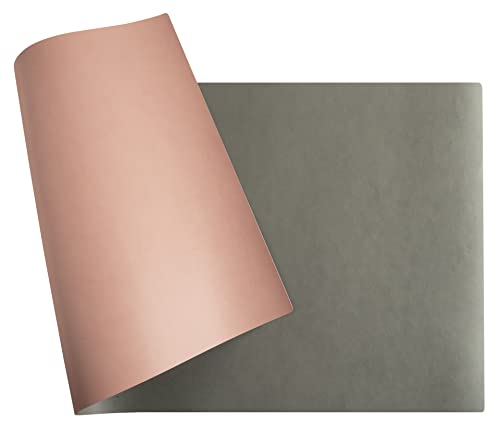 Exacompta - Réf. 29163E - 1 Sous-mains souple Home Office - en simili cuir (polyuréthane) bicolore - souple et résistant, protège bureau, tapis de souris - 43x90 cm - couleur nude/gris - livré roulé