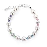 Cherished Moments Children's 925 Sterling Silver Bracelet with Simulated Pearls and Rainbow Austrian Crystals for Babies, Infants, Toddlers, and Little Girls (MED)