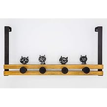 creathome Over the Door Rail with 4 Peg Hooks, Lovely Cat Pattern, Classic Style